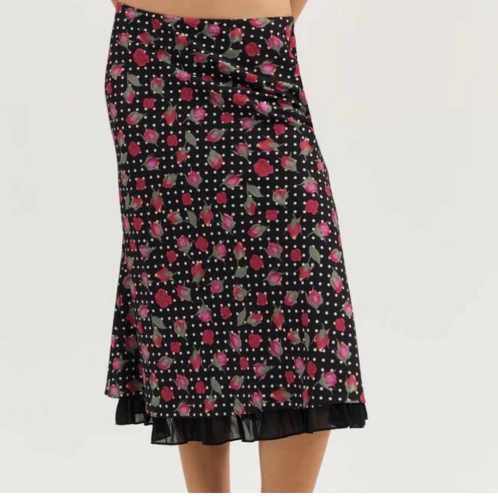 For Love And Lemons Black and Pink Floral Midi Dress XL NWT